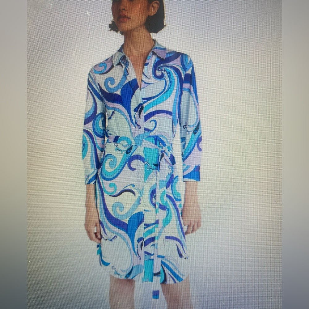 L’Agence Addison Pucci style print Blue & Purple Swirl shirtdress Size P/S NEW